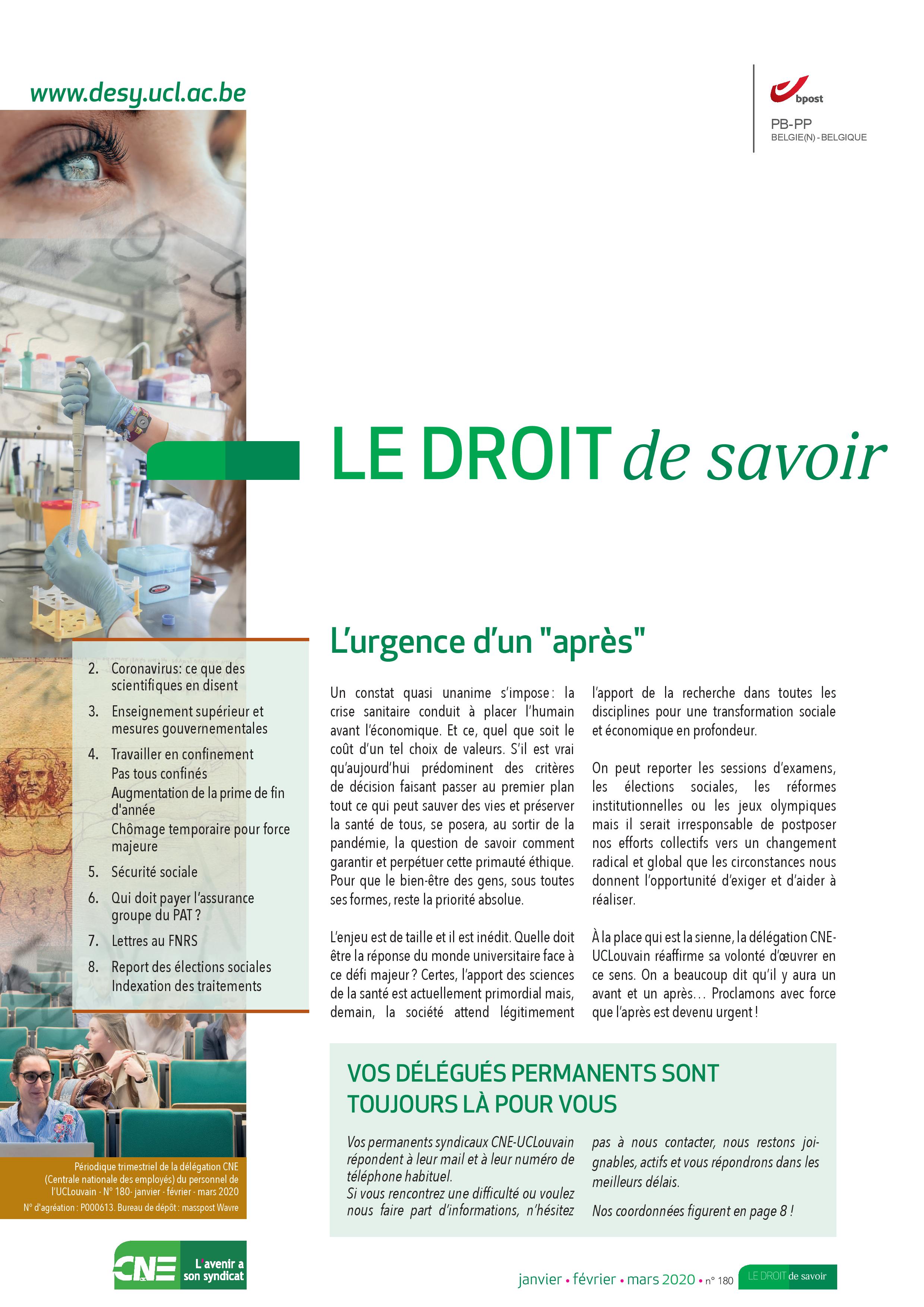 Le Droit de Savoir n°180 - couverture